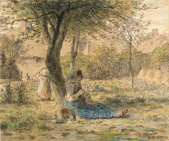 庭にて バルビゾン 自然主義 リアリズム 農民 ジャン・フランソワ・ミレー油絵